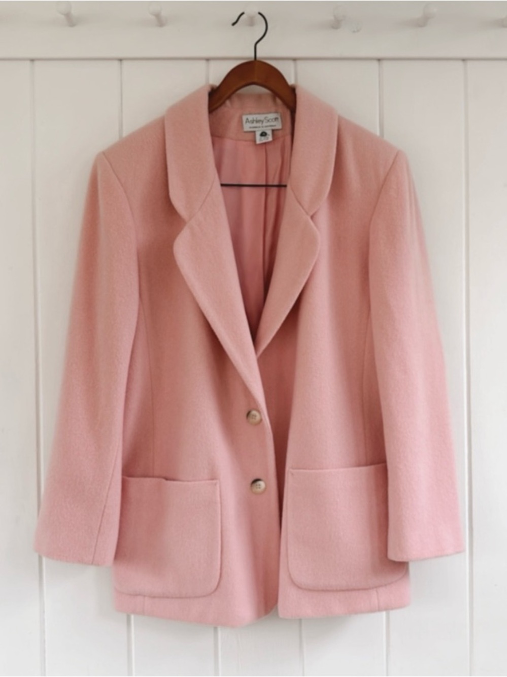 Vintage ASHLEY SCOTT Powder Pink Wool Blend Blazer Coat, size L
